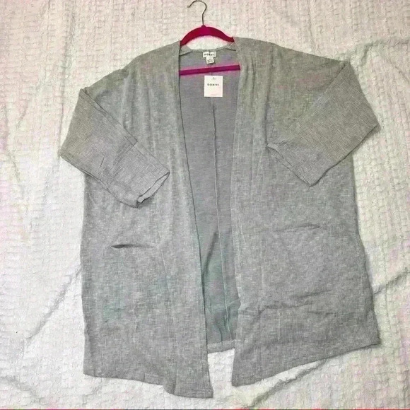 Anthro. DONNI Ribbed Open Front Cardigan Osfa Women Double Pockets Gray NWT - Picture 1 of 11